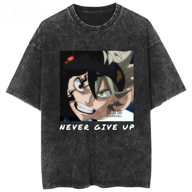 2026 Black Clover Washed Vintage Tshirt Street Hiphop Anime Casual Cotton Summer Short Sleeve