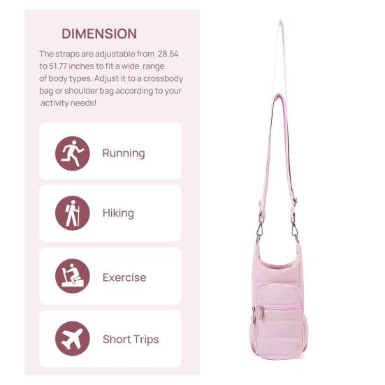 Prošívaná crossbody taška na láhev s vodou s kapsami Dámská taška na konvici Měkká polstrovaná taška přes rameno pro venkovní kempování, sport, cestování