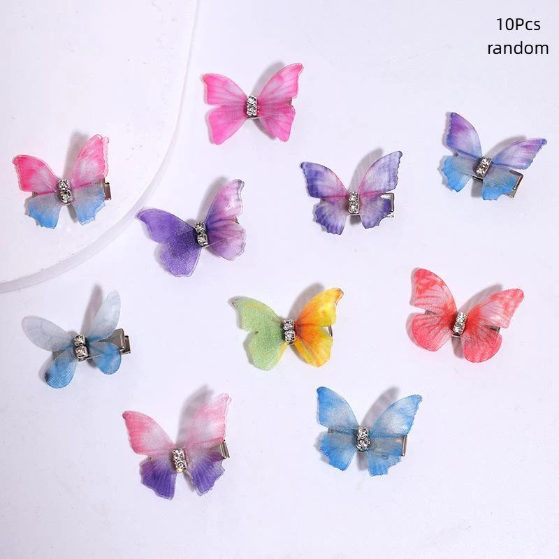 10Pcs Colorful Gradient Double-Layer Organza Butterfly Hair Clips With Cute Princess Hair Accessories