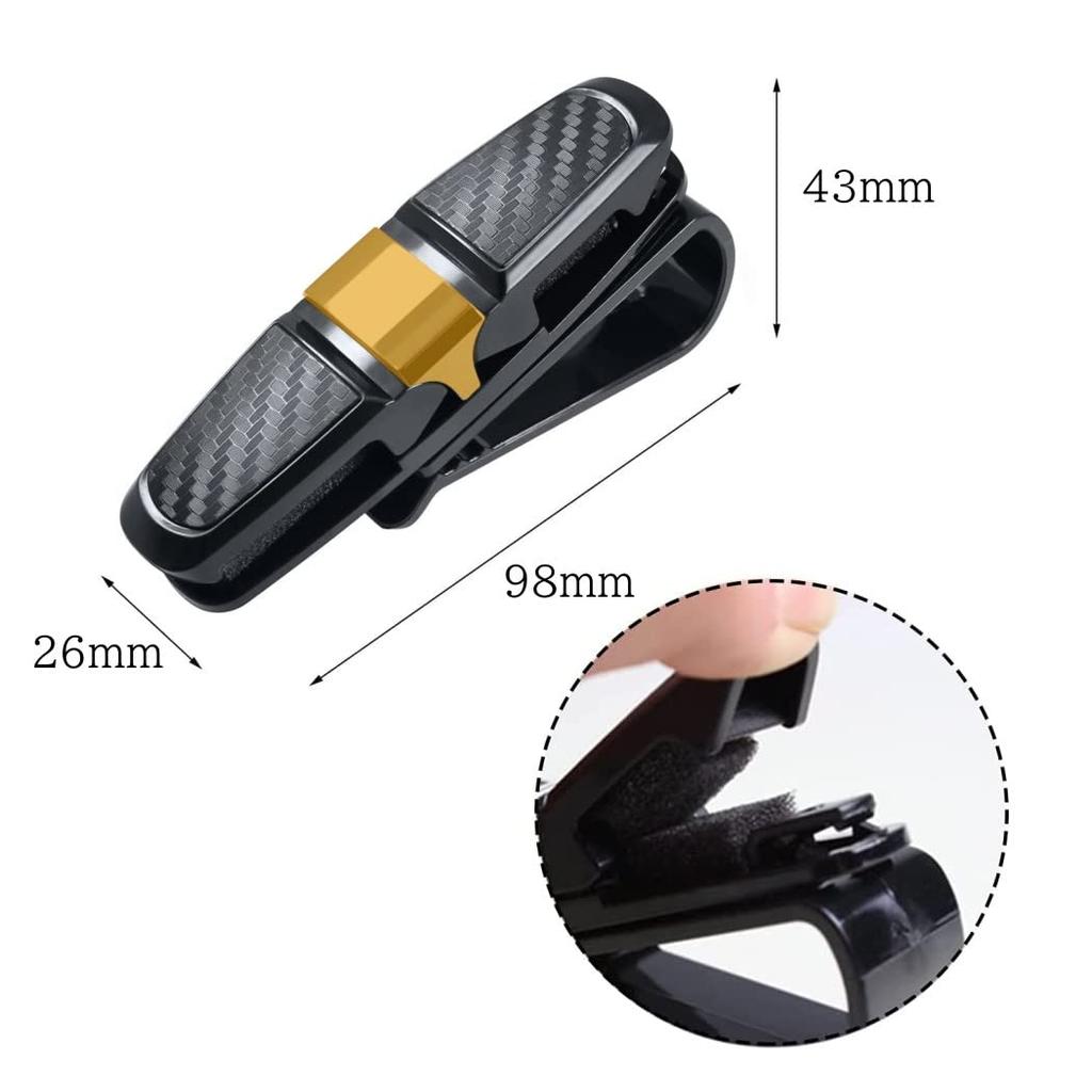XSAJU 2pcs Car Sunglasses Clip Glasses Holder for Car Sun Visor Easy Install Ticket Card Clip (Black x Gold)
