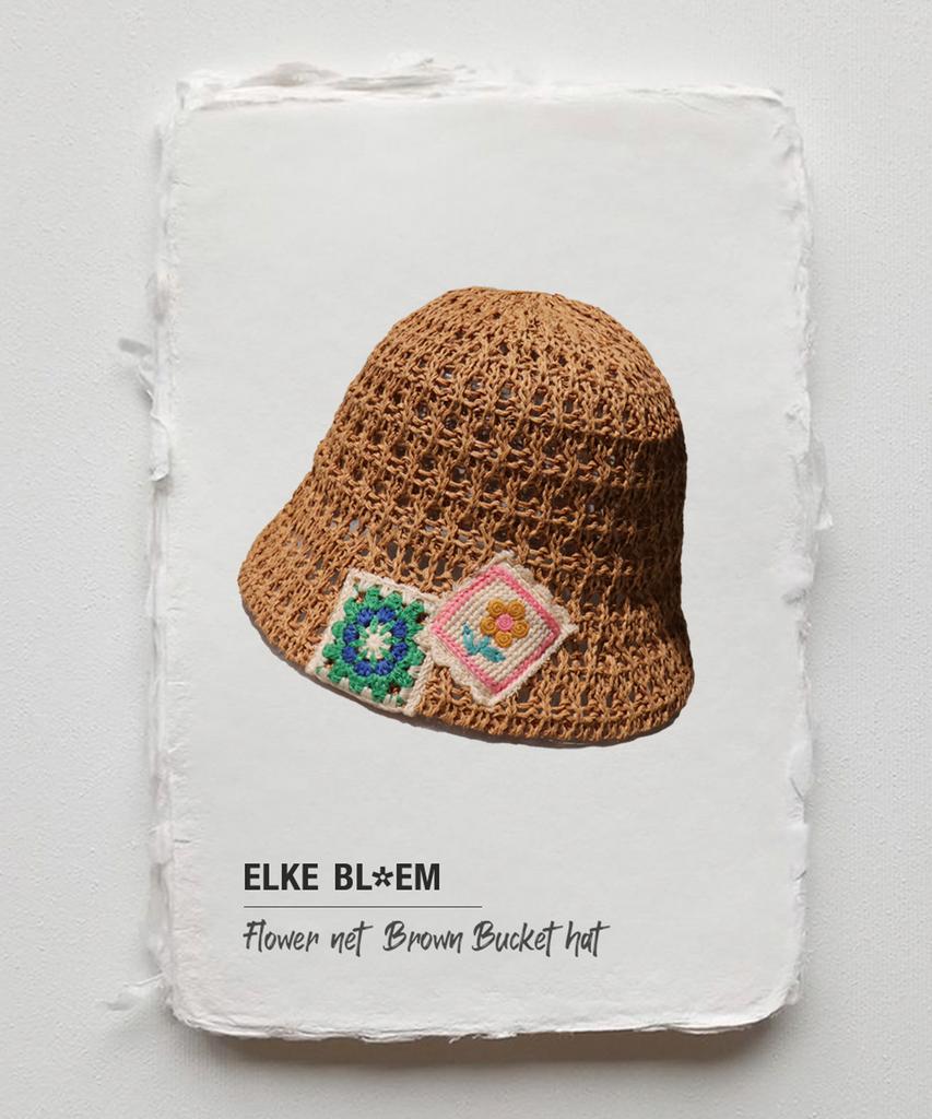 Elkebeullum Flower Net Brown Bucket Hat