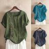 O-Neck Short Sleeve Loose Fit Women Shirt Embroidery Flower Print Buttons Decor Shirt Top Streetwear