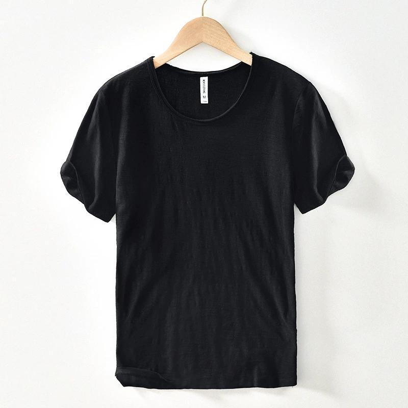 

Men s Short Sleeved T-shirt Cotton Casual Short T-shirt Men s Summer Solid Color Thin Base Sweatshirt L чорний