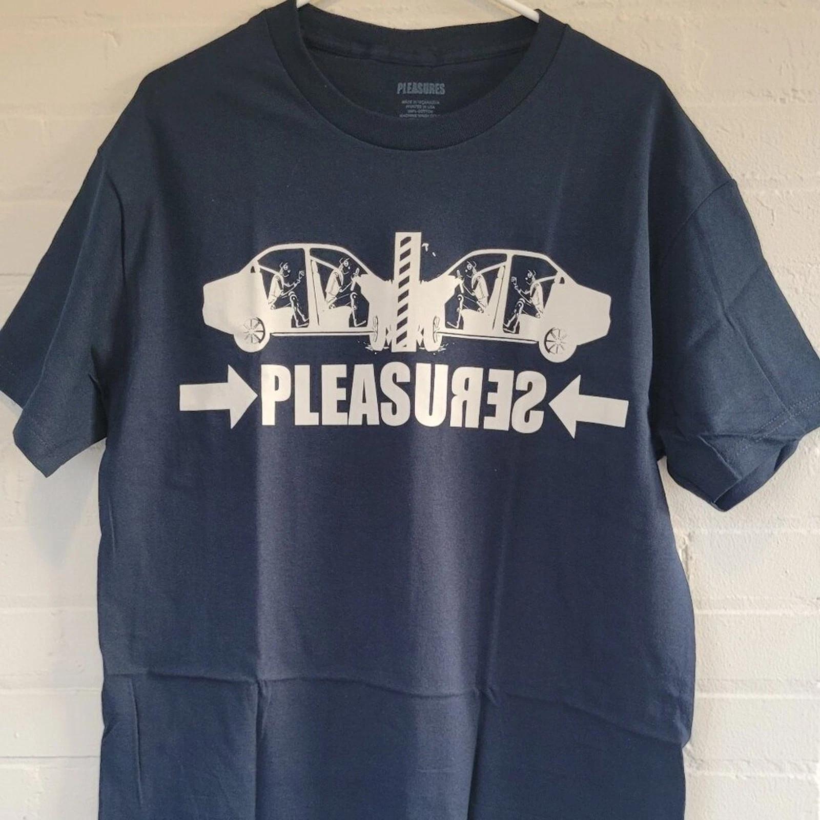 

PLEASURES Crash T-Shirt Navy Blue Large Graphic Tee Car Collision Streetwear XL