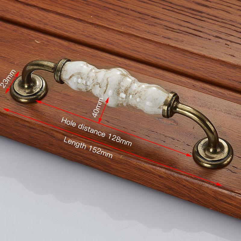 KAK Marble Lines Ceramic Cabinet Handles Zinc Alloy Drawer Knobs Wardrobe Door Handles Antique Bronze European Furniture Handle