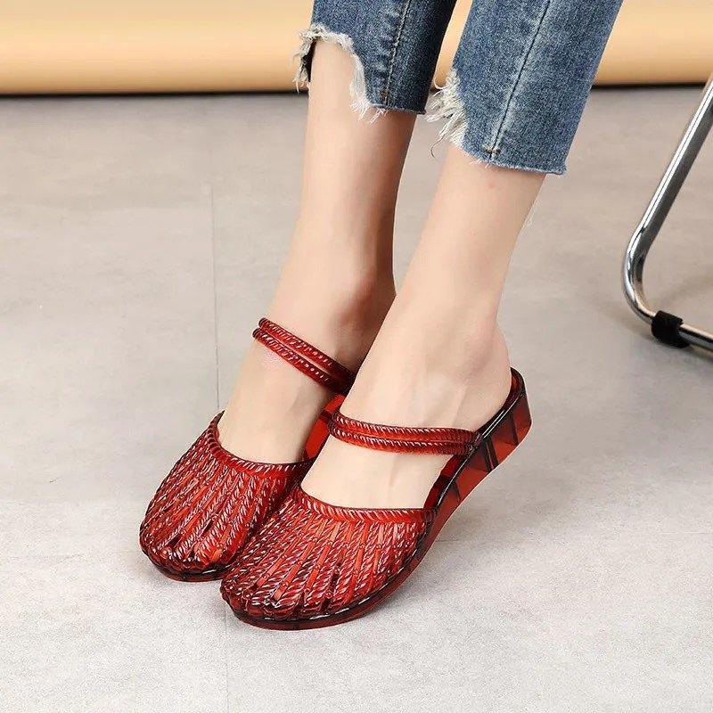 New Two-wear Crystal Sandals Women's Flash Diamond Fashion Hollow Jelly Shoes Outer Wear Non-slip Soft-soled Sandals Beach Shoes Women