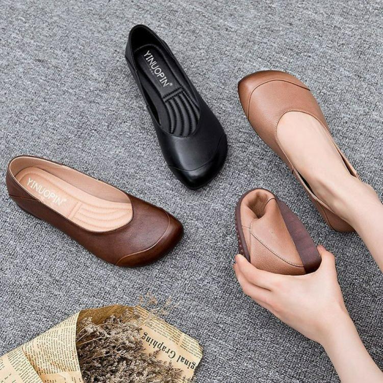Autumn Retro Mother Shoes Soft Sole Women's Comfortable Shallow Mouth Women's Shoes Tendon Sole Single Shoes Flat Shoes