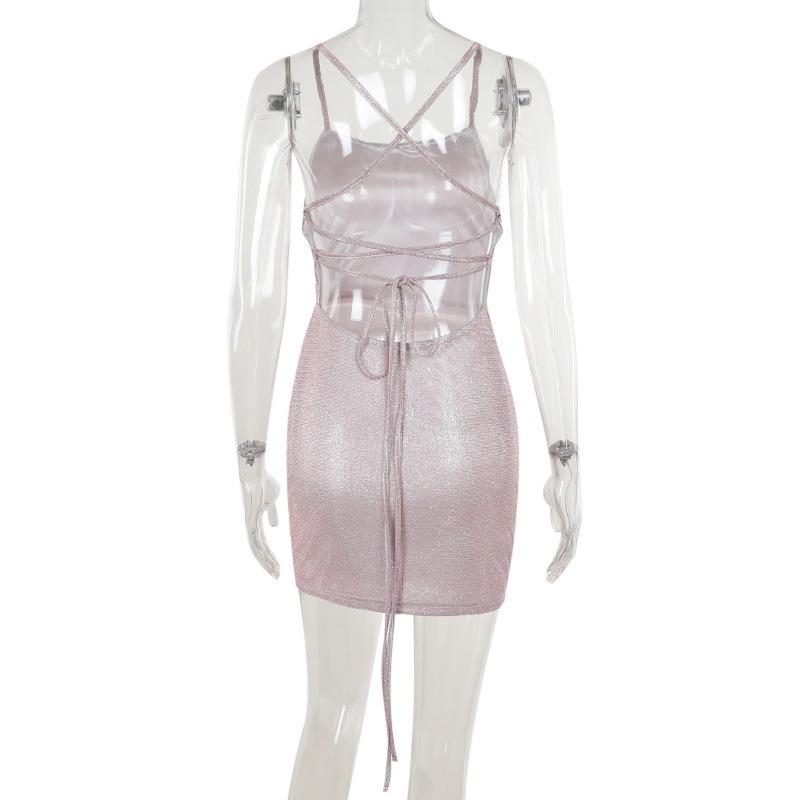 Fall Short Dress Fashion Style Sexy Slim-fit Sparkly Halter Strap Slip Dress