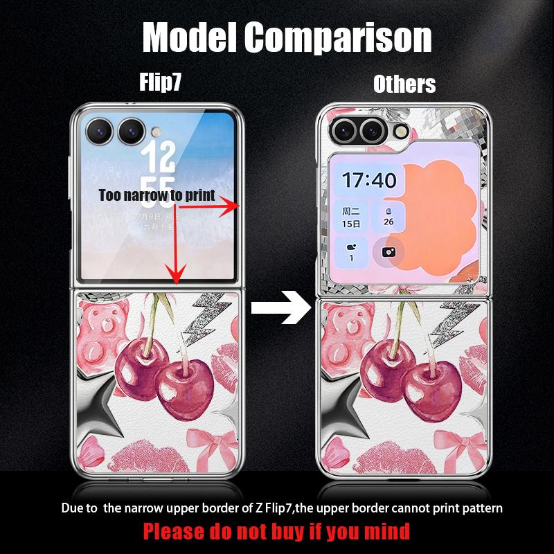 Polka Dot Cherry Print Case For Samsung Z Flip 8 7 6 5 Luxury Plating Leather Skin Folding Phone Cover For Galaxy Z Flip8 Flip7 Flip6