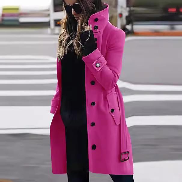 Cappotto di lana da donna taglie forti Autunno/Inverno 2024 a bottoni multipli, monopetto, con colletto a bottone