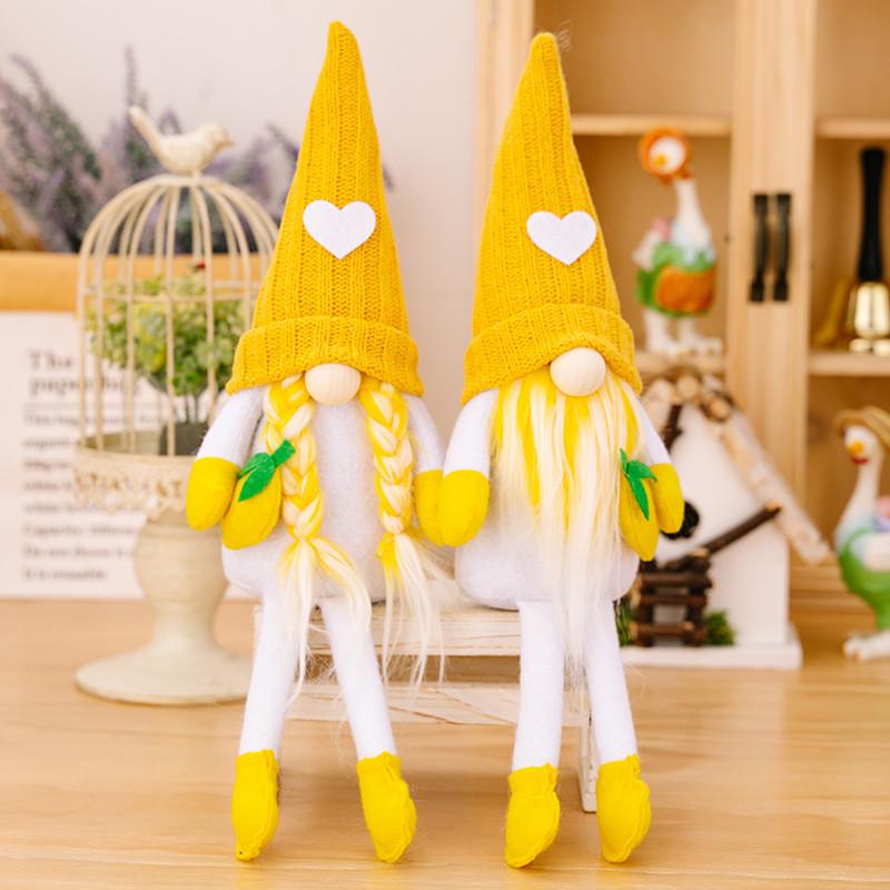 Whimsical Yellow Knitted Lemon Gnome Figure Ideal For Summer Themed Parties And Home Styling