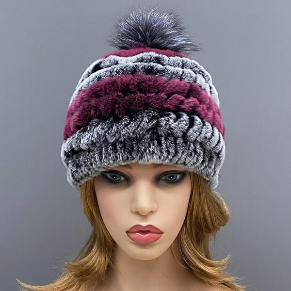 Căciulă Tricotată cu Pompom pentru Femei Iarnă Caldă Blană Naturală de Iepure Rex Vulpe Pompom Cranii Fete Căciuli Groase Colorate