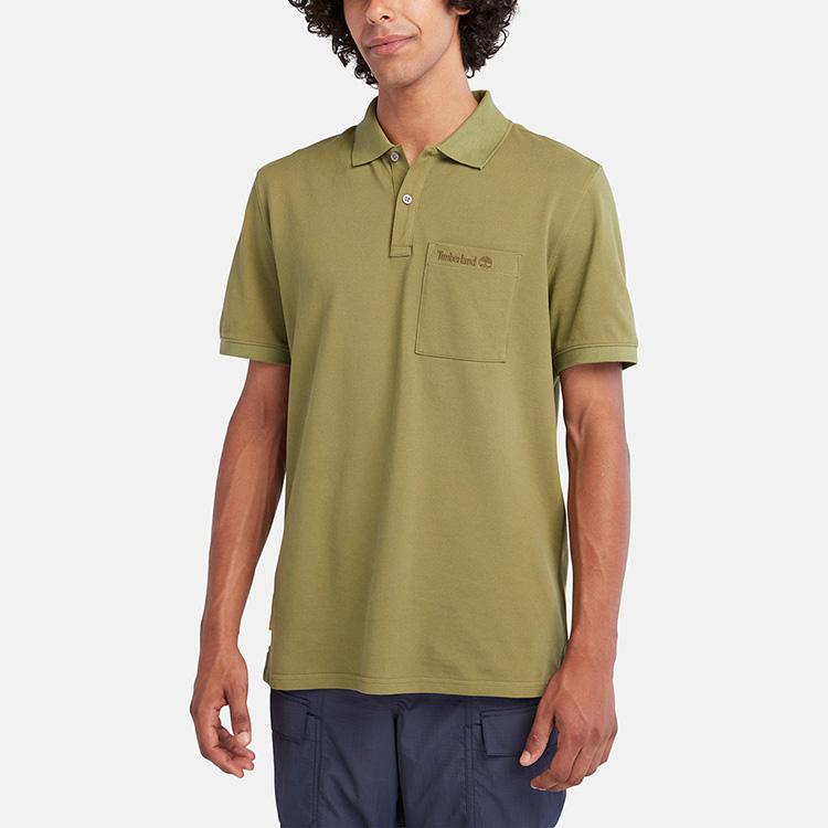 Timberland Logo Print Solid Color Short Sleeve Polo Shirt Men tops Avocado-Green A6QQ1-V46