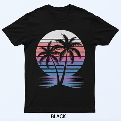 Retro Sonnenuntergang Palmen Tropischer Urlaub Strand Cooles Sommer T-Shirt