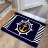Navy Anchor Welcome Aboard Doormat Nautical Wheel Rope Stripe Print Non Slip Mat for Beach House Entryway Decor