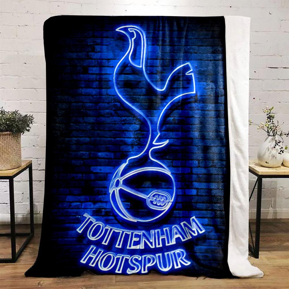 A Glowing Neon Cockerel Atop a Ball with "Tottenham Hotspur" Text Below. for All Seasons Blanket Lunch Break Throw Gift