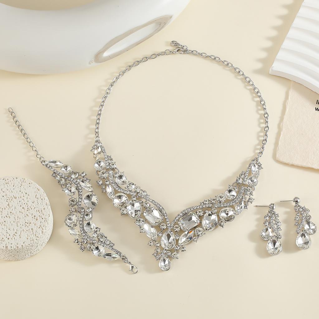 Vintage Crystal Necklace Earrings Bridal Jewelry Sets for Brides Wedding Party Costume Accessories Gifts for Women