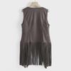 Giacca con Frange Stile Europeo e Americano da Donna 2025, Velluto Scamosciato, Gilet Mid-Length Senza Fibbia.