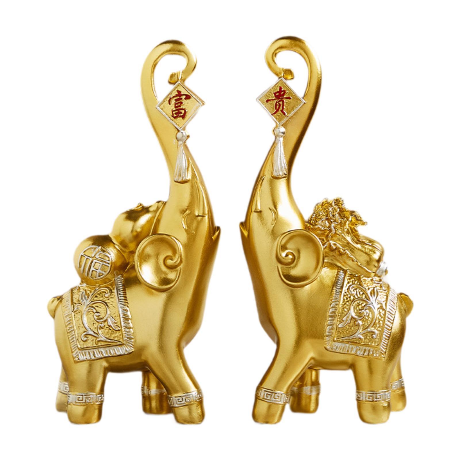 

1 Pair Elephant Statues Table Ornament Desk Collection Handicraft Resin Home Fengshui Decor for Housewarming Gift Multipurpose золотистый