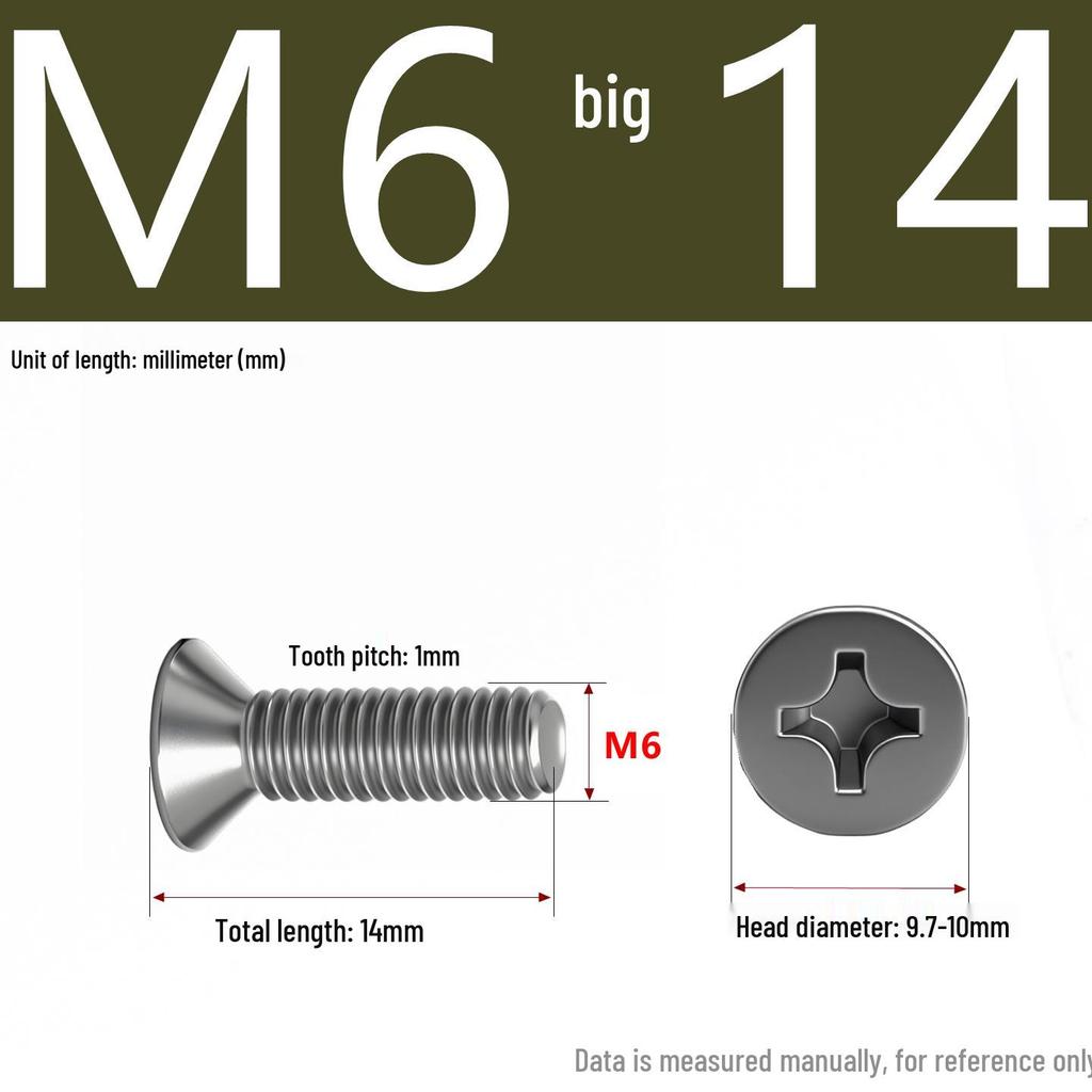 201 Stainless Steel Countersunk Phillips Head Screw: Flat Head Bolt M2-M8