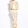 Spring Autumn Fashion Designer Print Runway 2 Piece Set Women Lapel Shirt And Elastic Waist Pocket Pant Suit