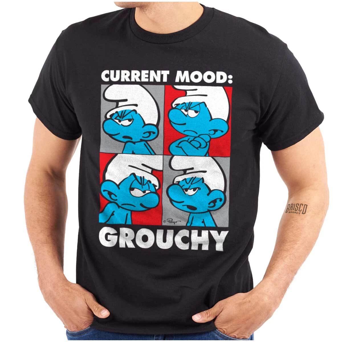 Cool The Smurfs Cartoon Current Mood Grouchy Womens or Mens Crewneck T Shirt Tee L