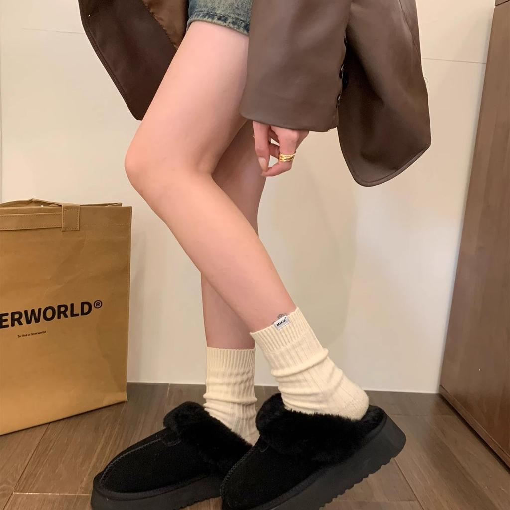 Slippers women wear new winter fur integrated thick-soled bag head fluffy slippers plush snow boots cotton shoes