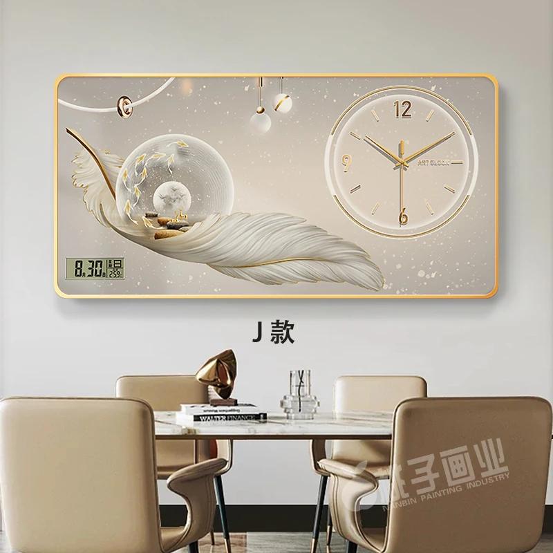 New perpetual calendar decorative painting light luxury feather wall clock living room hanging painting home electronic clock