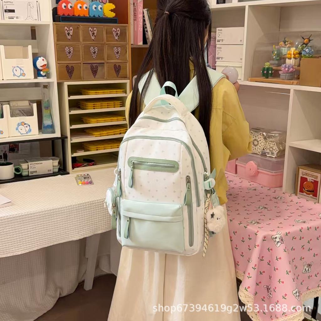 Schoolbag Popular 1011 New Middle and High School Girls Large-capacity Backpack Stars Small Fresh Contrasting Color Schoolbag Wholesale