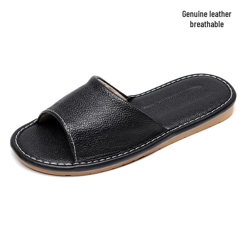 GUOLUOFEI Genuine Leather Unisex Home Slippers 26 (EU 38-39) чёрный