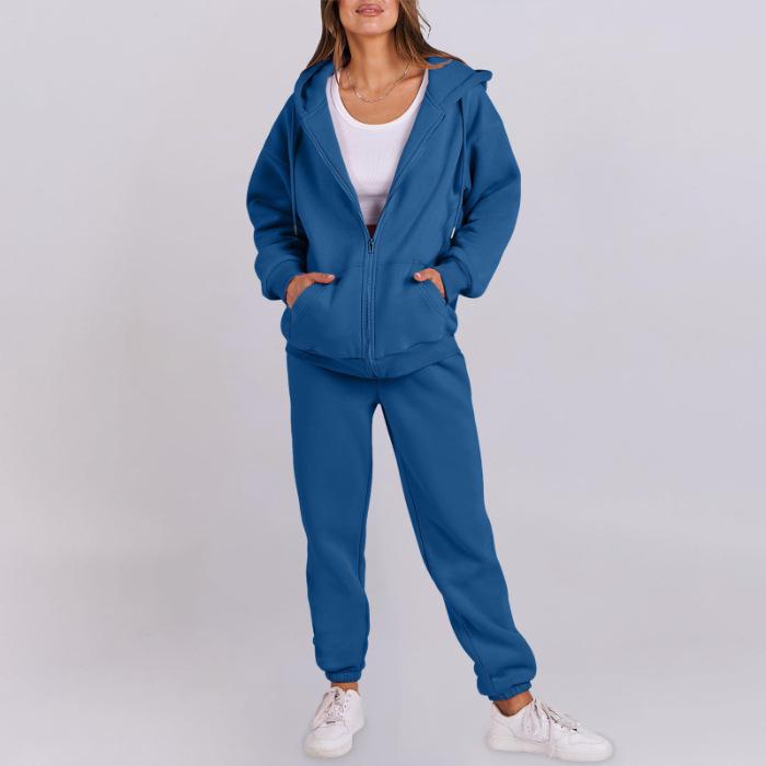 Korean Style Women's Hooded Fleece Sweatshirt - Autumn/Winter Casual Loose Top Coat Hoodie Set