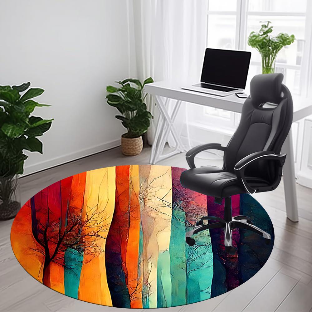 1pc Colorful Forest Office Round Area Rug, Indoor Mat Suitable ForOffice, Under Office Chairs Bedroom Living Room Home Decor, Room Decot054