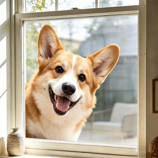 Cute Animal Peeking Window Cling Funny Cat/Dog/Donkey Window Sticker Removable Static Decals for Bedroom