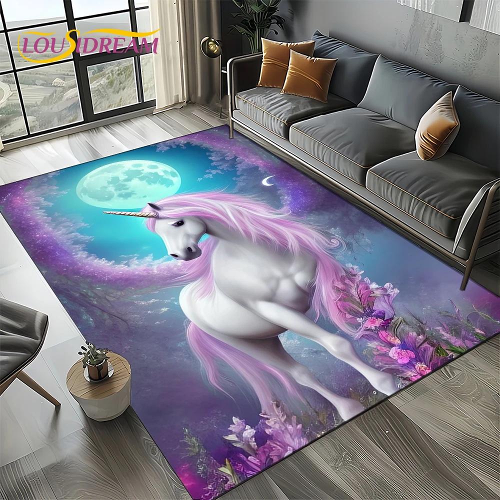 Covor Covoară Stil 27 Unicorn Desen Animat Fată Vis pentru Living Dormitor Decor Acasă Sofă, Covor Zonă Copii Covoraș de Podea Antiderapant Cadou