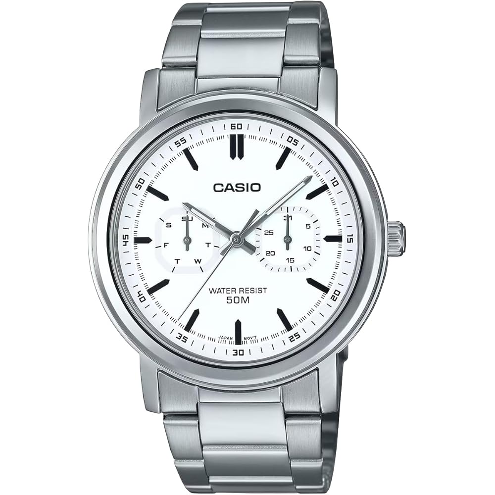 

Casio Standard Quartz Men s Watch MTP-E335D-7EV Multi-Calendar Silver White Overseas Model