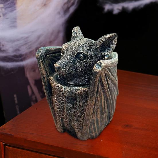 Yousheng Halloween Gothic Bat Storage Box Simulated Bat Resin Figurine Statue Retro Bat Jewelry Trinket Organizer Box Party Decoration Ornament