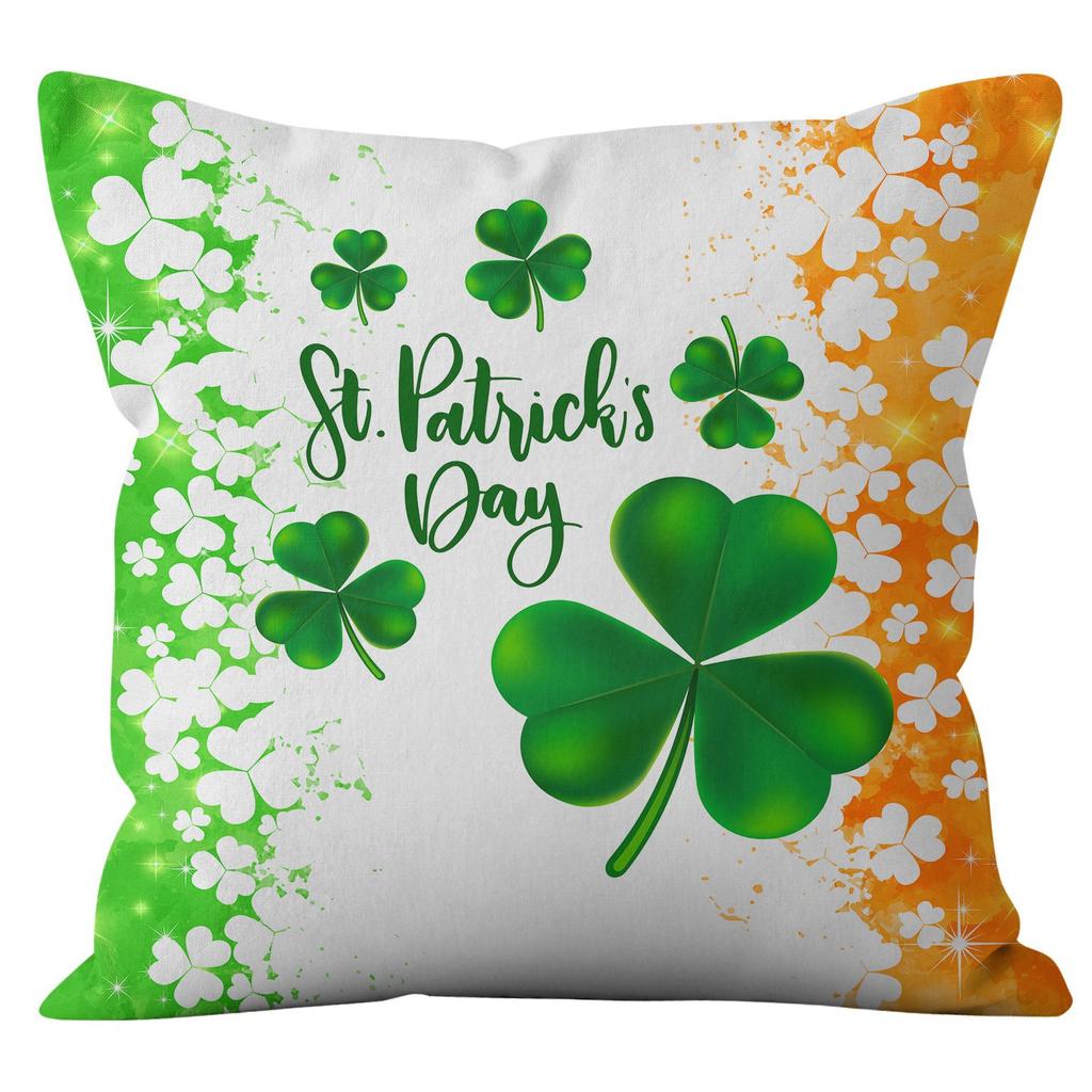 Home Cushion Cover St. Patrick's Day Pillowcase Four-leaf Clover Plaid Sofa Cushion Cover