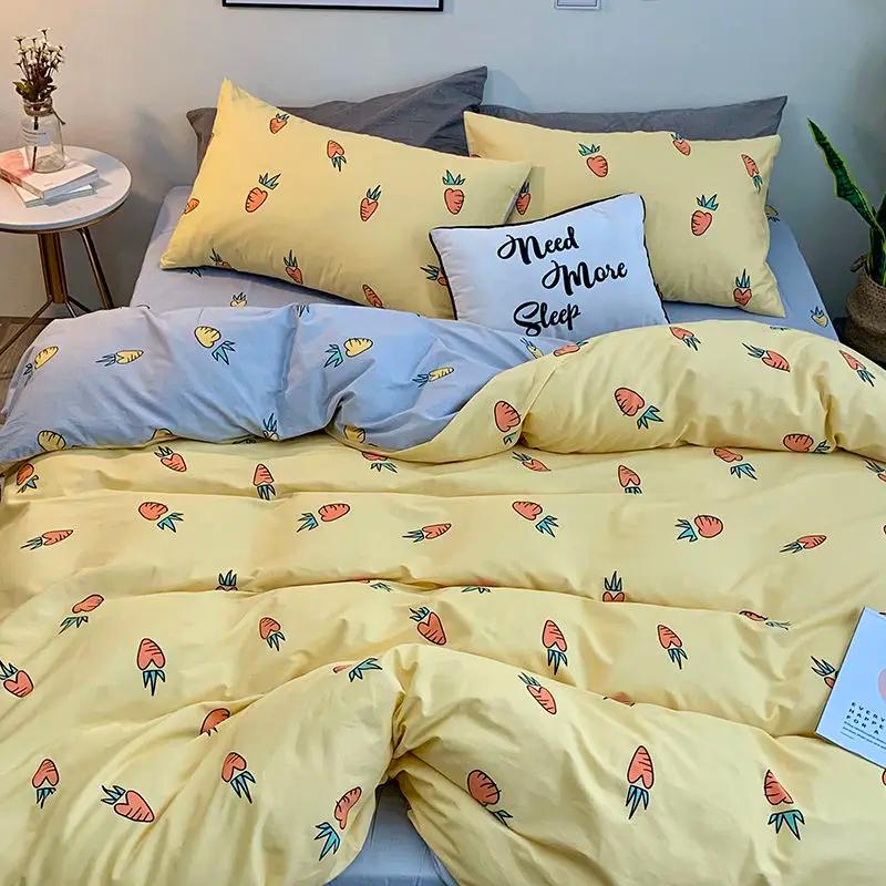 Floral Bedding Set with Duvet Cover,No Filling Flat Sheet with Pillowcases,Kids Queen Full Size Bed Linen,Boys and Girls New