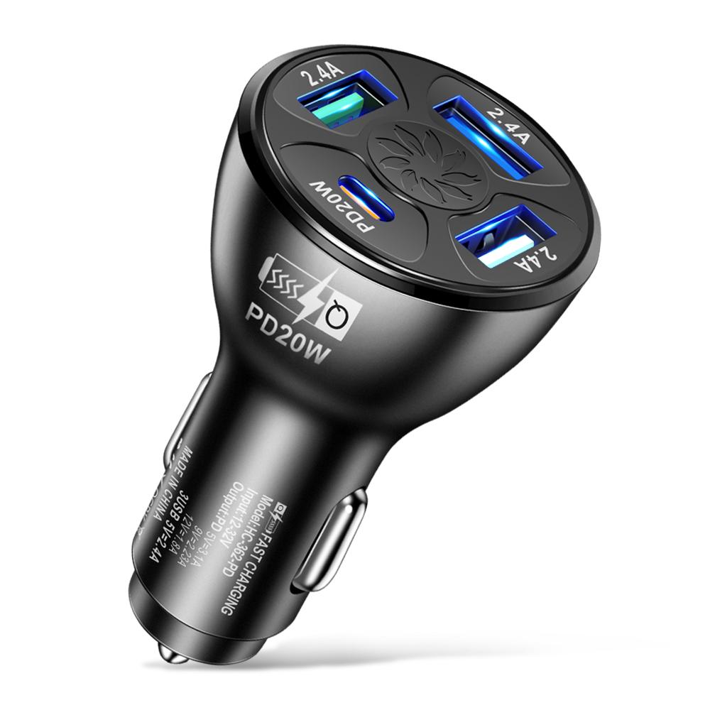

Автомобильное зарядное устройство Pd 20 Вт, адаптер сверхбыстрой зарядки, 4 порта USB типа C для Iphone 14 Pro Max 13 12 11 Ipad Airpods Huawei Oneplus чёрный