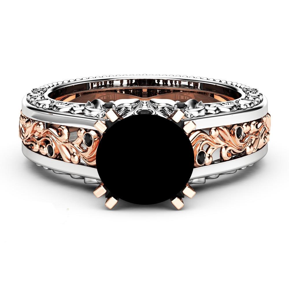 WOSIKATE Vintage 14k Rose Gold Plated Separate Colour Zirconia Ring For Women Colourful Gemstone Finger Ring Fashion Jewellery