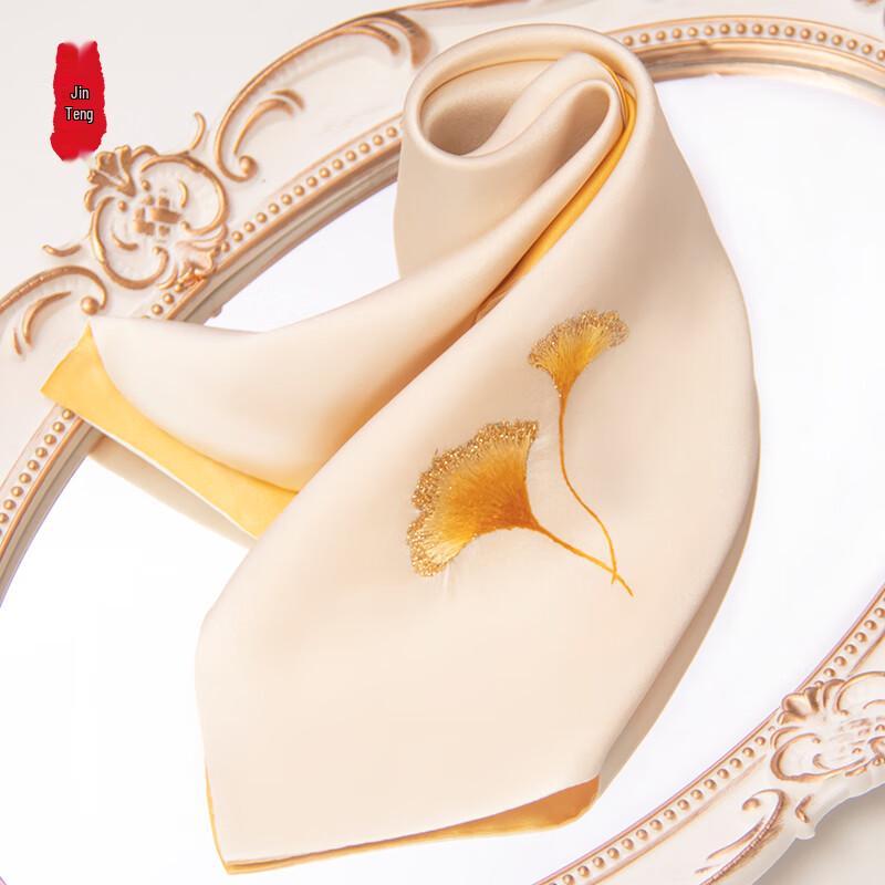 Zhi Jin Lou Mulberry Silk Ginkgo Embroidered Square Scarf