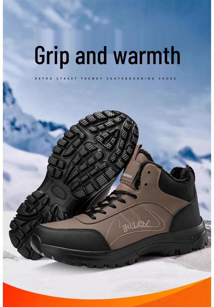 Men's Winter High-Top Thick-Soled Snow Boots - Large Size Casual Plus Velvet Warm Cotton Shoes