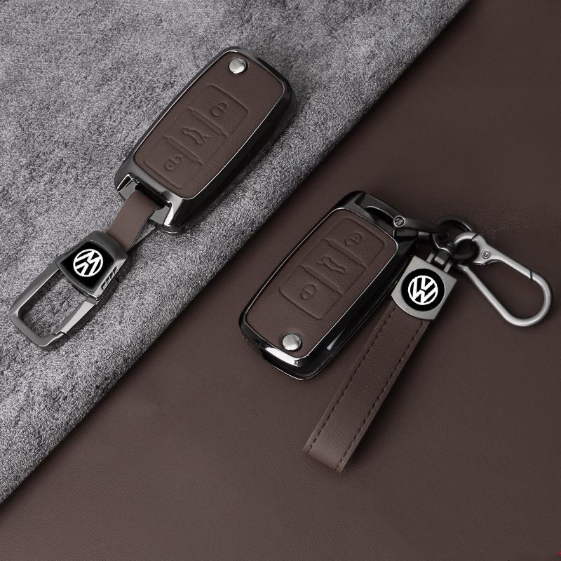 For VOLKSWAGEN VW Metal Leather Car Key Case Cover Holder Shell Fob For VW Volkswagen Polo Tiguan Passat Golf Jetta Lavida Keych