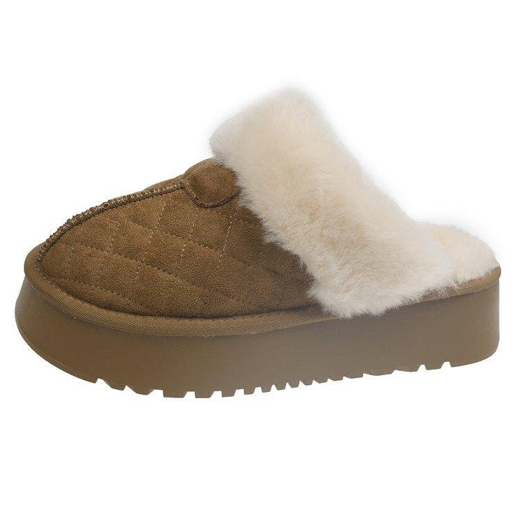 Baotou half slippers women's autumn and winter outer wear 2025 new thick bottom heightening piled cotton warm home cotton slippers