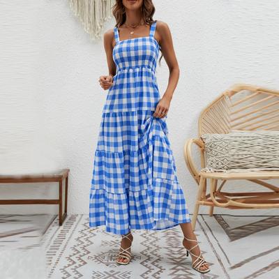 Self-shooting New Fashion Striped Suspenders Waist Swinging Bohemian Dress Women's Clothing