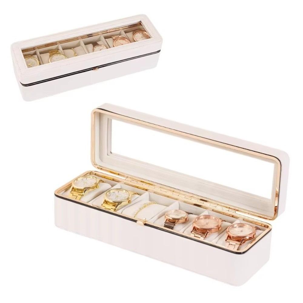 New PU Leather Watch Storage Box Clear Window 6 Slots Watch Organizer Case Soft Interior Transparent Lid Watch Bracket