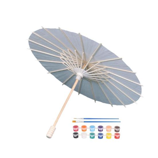 Weißer Papierregenschirm mit Pinselpigment DIY Malregenschirm Dekor Handgefertigt Chinesischer Geölter Papierregenschirm mit Holzgriff