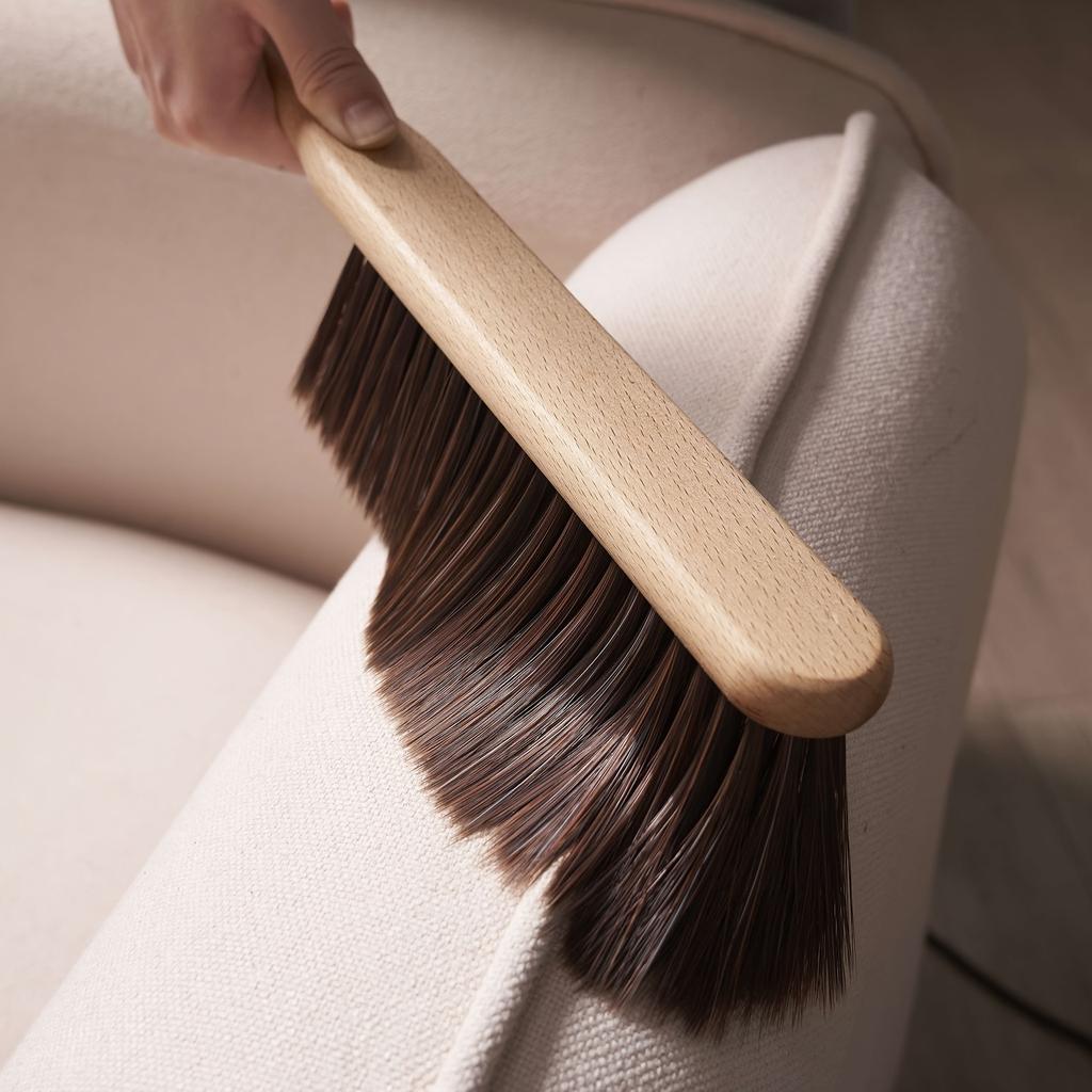 1pc Hand Broom Counter Duster Dusting Brush for Home Cleaning, Soft Dust Brush with Long Wooden Handle for Bed Sofa Furniture