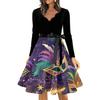 Women's Casual Fashion V Neck Long Sleeve Printed Vintage Long Dress
