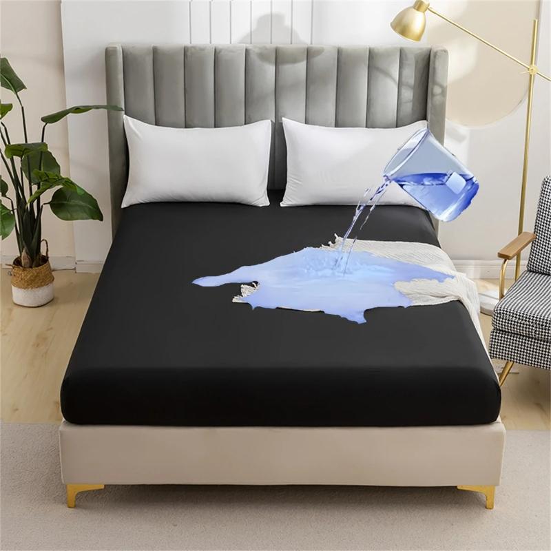 Safe Waterproof Mattress Protector, Soft Comfortable Breathable Solid Color Bedding Mattress Cover Fitted, No Pillowcases